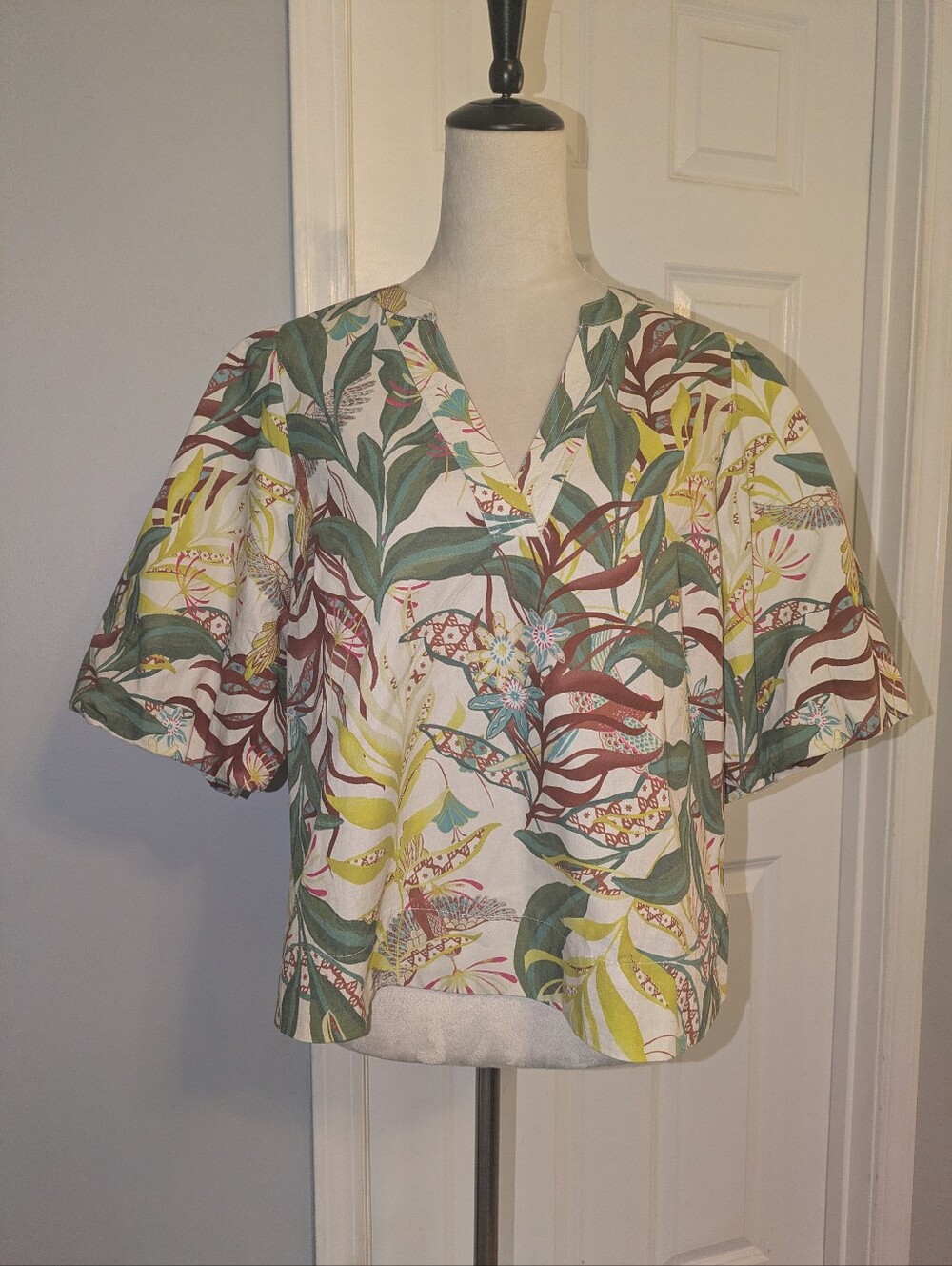 White Stuff Bex Cotton Top With Puff Sleeves US Size 10